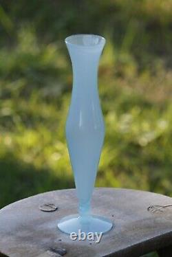 Vintage Italian Blue Opaline Glass Footed Vase 70s 25cm 9.85in Murano Rare Shape