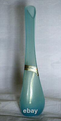 Vintage Italian Blue Opaline Triangular Vase 60s 23cm 9in Empoli Tuscany