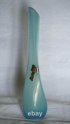Vintage Italian Blue Opaline Triangular Vase 60s 23cm 9in Empoli Tuscany