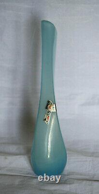 Vintage Italian Blue Opaline Triangular Vase 60s 23cm 9in Empoli Tuscany