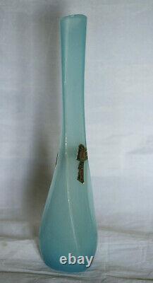 Vintage Italian Blue Opaline Triangular Vase 60s 23cm 9in Empoli Tuscany