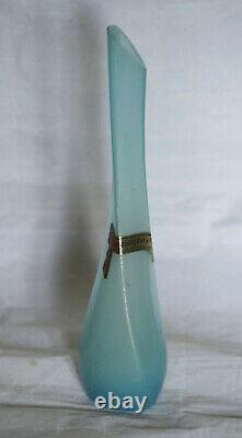 Vintage Italian Blue Opaline Triangular Vase 60s 23cm 9in Empoli Tuscany