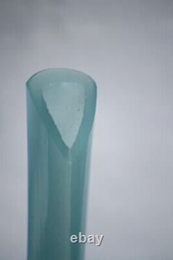 Vintage Italian Blue Opaline Triangular Vase 60s 23cm 9in Empoli Tuscany