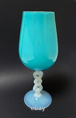 Vintage Italian Empoli Glass Blue Opaline Cased Opalescent Vase MID Century