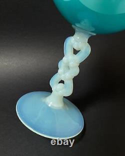 Vintage Italian Empoli Glass Blue Opaline Cased Opalescent Vase MID Century