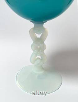 Vintage Italian Empoli Glass Blue Opaline Cased Opalescent Vase MID Century