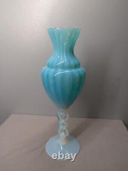 Vintage Italian Empoli Large Milky Opaline Blue Turquoise Glass Vase Urn