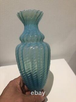 Vintage Italian Empoli Large Milky Opaline Blue Turquoise Glass Vase Urn Mint