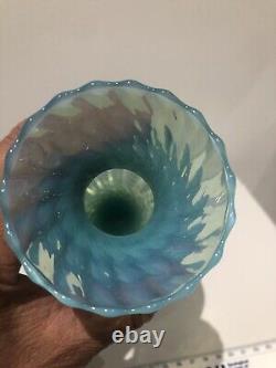 Vintage Italian Empoli Large Milky Opaline Blue Turquoise Glass Vase Urn Mint