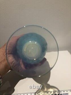 Vintage Italian Empoli Large Milky Opaline Blue Turquoise Glass Vase Urn Mint