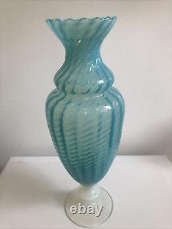 Vintage Italian Empoli Large Milky Opaline Blue Turquoise Glass Vase Urn Mint