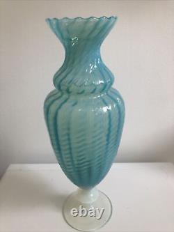 Vintage Italian Empoli Large Milky Opaline Blue Turquoise Glass Vase Urn Mint