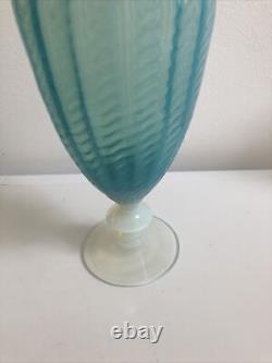 Vintage Italian Empoli Large Milky Opaline Blue Turquoise Glass Vase Urn Mint