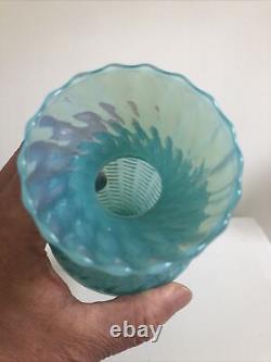 Vintage Italian Empoli Large Milky Opaline Blue Turquoise Glass Vase Urn Mint
