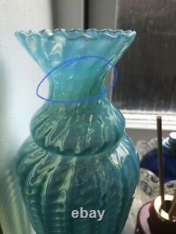 Vintage Italian Empoli Large Milky Opaline Blue Turquoise Glass Vase Urn Mint