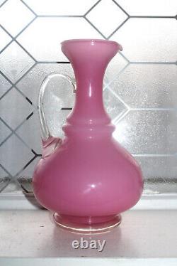 Vintage Italian Empoli Pitcher Pink Opaline Art Glass Ewer 1950s