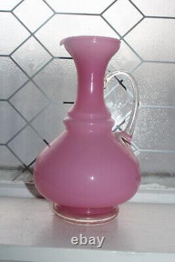 Vintage Italian Empoli Pitcher Pink Opaline Art Glass Ewer 1950s