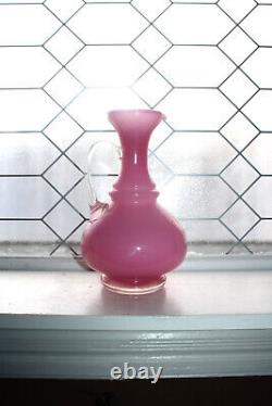 Vintage Italian Empoli Pitcher Pink Opaline Art Glass Ewer 1950s