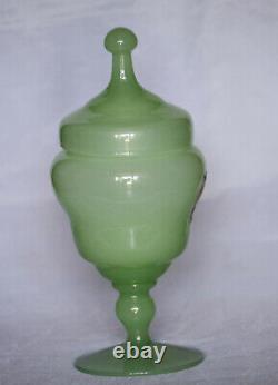 Vintage Italian Green Opaline Drageoir Footed Bonbonniere Box Rare 21cm