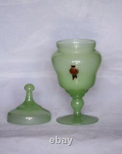 Vintage Italian Green Opaline Drageoir Footed Bonbonniere Box Rare 21cm