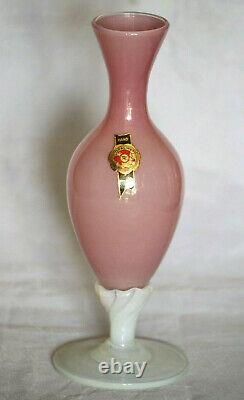 Vintage Italian LG Pink Opaline Bud Stem Vase Italy 17.5cm 6.9in Opalescent Base