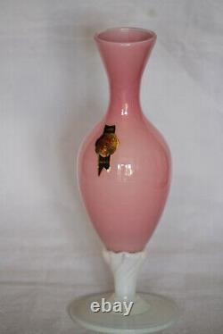 Vintage Italian LG Pink Opaline Bud Stem Vase Italy 17.5cm 6.9in Opalescent Base