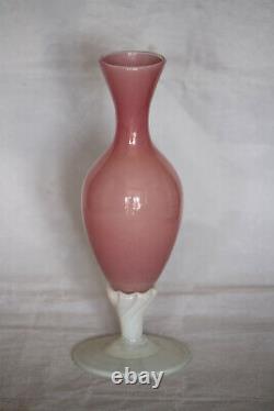 Vintage Italian LG Pink Opaline Bud Stem Vase Italy 17.5cm 6.9in Opalescent Base