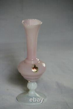 Vintage Italian LG Pink Opaline Bud Stem Vase Italy 20cm 7.9in Opalescent Base