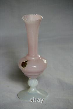 Vintage Italian LG Pink Opaline Bud Stem Vase Italy 20cm 7.9in Opalescent Base