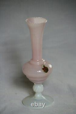 Vintage Italian LG Pink Opaline Bud Stem Vase Italy 20cm 7.9in Opalescent Base