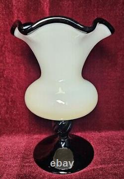 Vintage Italian Murano White And Black Opaline Goblet Vase