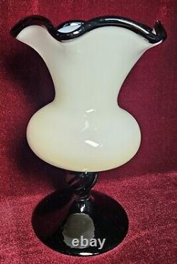 Vintage Italian Murano White And Black Opaline Goblet Vase