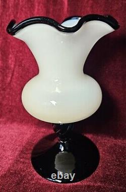 Vintage Italian Murano White And Black Opaline Goblet Vase