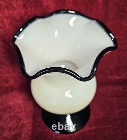 Vintage Italian Murano White And Black Opaline Goblet Vase