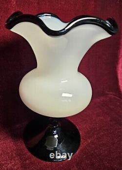 Vintage Italian Murano White And Black Opaline Goblet Vase