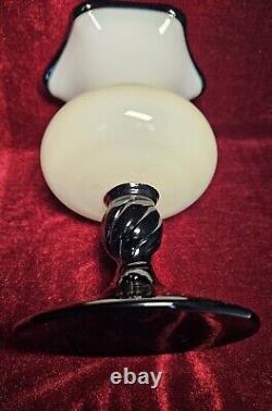 Vintage Italian Murano White And Black Opaline Goblet Vase