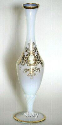 Vintage Italian Opaline Bud Stem Vase Italy Cameo 60s White Gold 24cm 9.4in 024