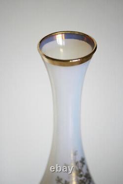 Vintage Italian Opaline Bud Stem Vase Italy Cameo 60s White Gold 24cm 9.4in 024