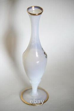 Vintage Italian Opaline Bud Stem Vase Italy Cameo 60s White Gold 24cm 9.4in 024