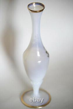 Vintage Italian Opaline Bud Stem Vase Italy Cameo 60s White Gold 24cm 9.4in 024