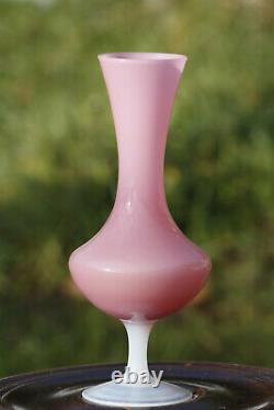 Vintage Italian Pink Opaline Bud Stem Vase Italy 22cm 8.6in Opalescent Base