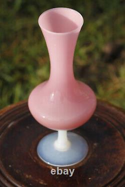 Vintage Italian Pink Opaline Bud Stem Vase Italy 22cm 8.6in Opalescent Base