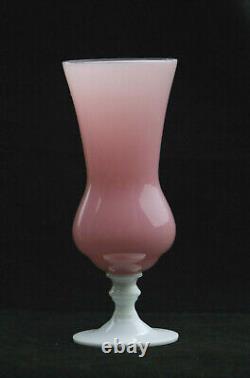 Vintage Italian Pink Opaline Bud Stem Vase Italy 23cm 9in White Opalescent Base