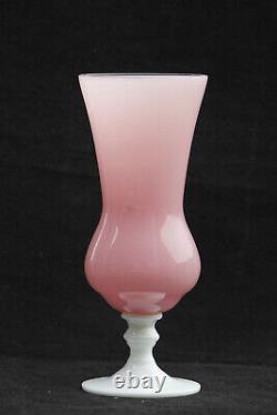 Vintage Italian Pink Opaline Bud Stem Vase Italy 23cm 9in White Opalescent Base