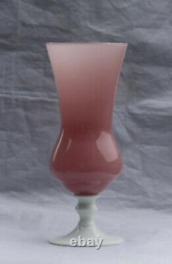 Vintage Italian Pink Opaline Bud Stem Vase Italy 23cm 9in White Opalescent Base