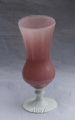 Vintage Italian Pink Opaline Bud Stem Vase Italy 23cm 9in White Opalescent Base