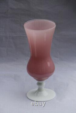 Vintage Italian Pink Opaline Bud Stem Vase Italy 23cm 9in White Opalescent Base