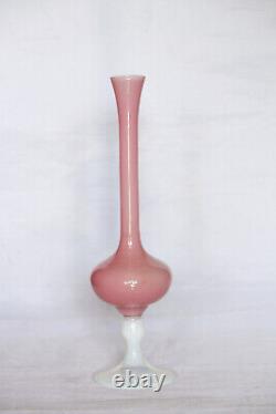 Vintage Italian Pink Opaline Footed Vase 70s 26cm 10.2in Empoli Murano MCM