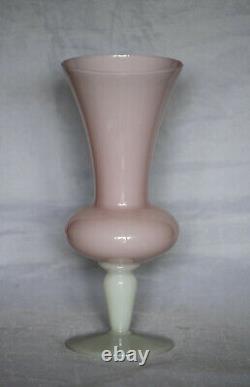 Vintage Italian Pink Opaline Medicis Vase Italy 21cm 8.3in White Opalescent Base