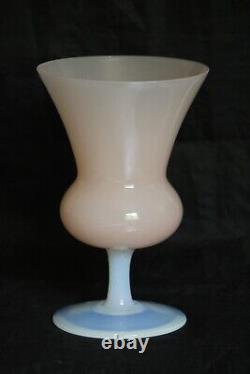 Vintage Italian Pink Opaline Medicis Vase Italy 8.3in White Opalescent Pedestal